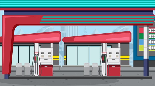 Escena de dibujos animados de gasolinera