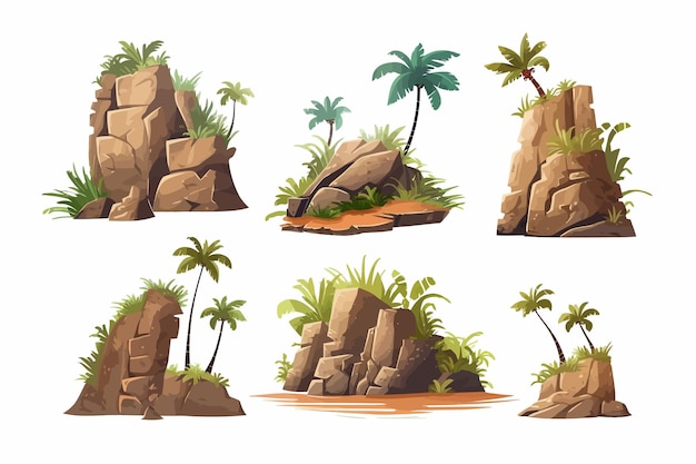 Escena de dibujos animados de isla tropical deshabitada aislada en el fondo Ilustración vectorial de dibujos animados