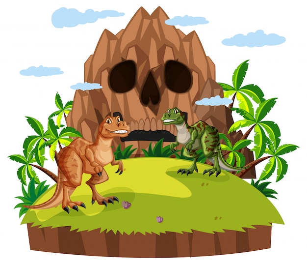 Vector escena con dos dinosaurios