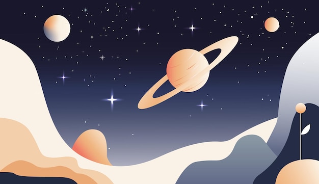 Escena espacial Superficie caliente del planeta Ilustración espacial futurista Universo de fantasía Estrellas brillantes