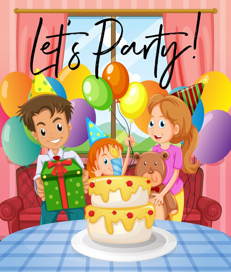 Vector escena con fiesta de cumpleaños con la familia.