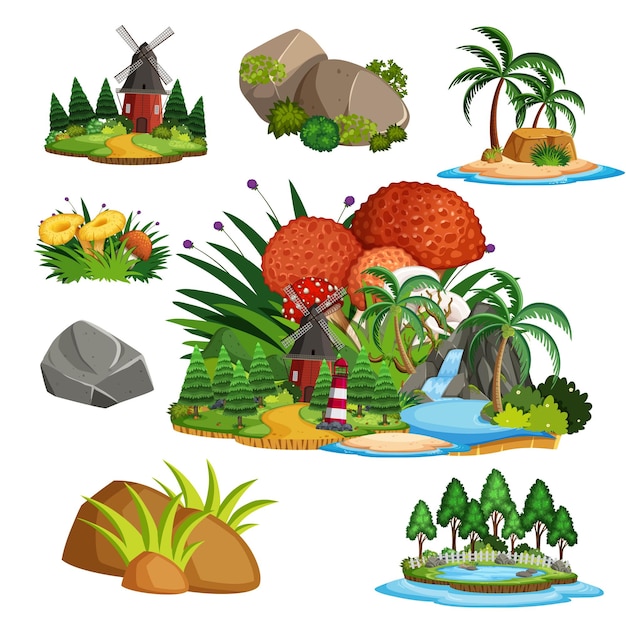 Vector escena de fondo de cocodrilos junto a la cascada.