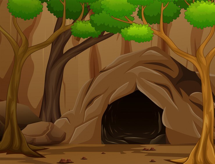Vector escena de fondo con una cueva rocosa oscura
