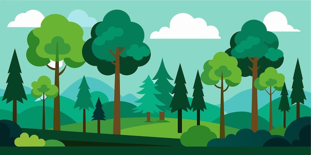 Escena forestal con varios árboles forestales Ilustración vectorial