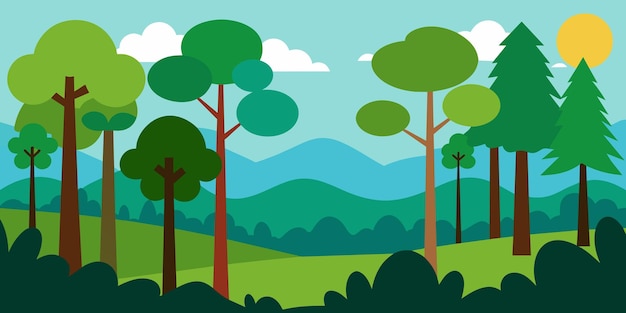 Escena forestal con varios árboles forestales ilustración vectorial