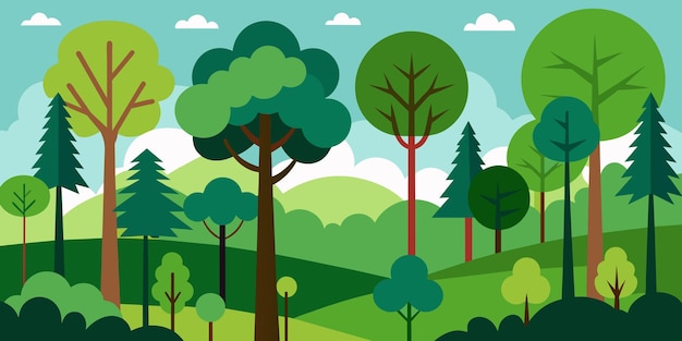 Escena forestal con varios árboles forestales Ilustración vectorial