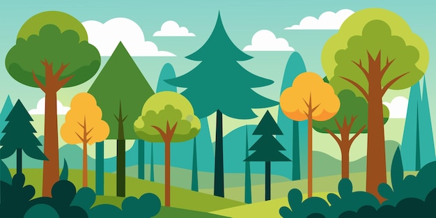 Escena forestal con varios árboles forestales Ilustración vectorial