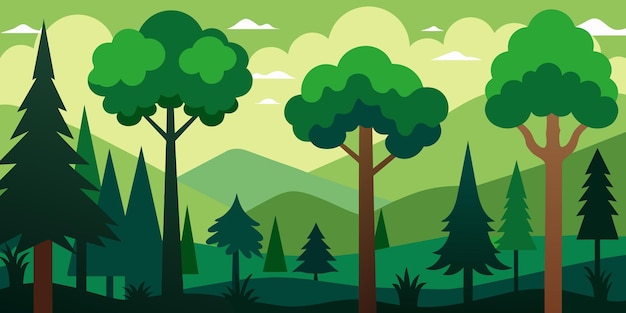 Escena forestal con varios árboles forestales Ilustración vectorial