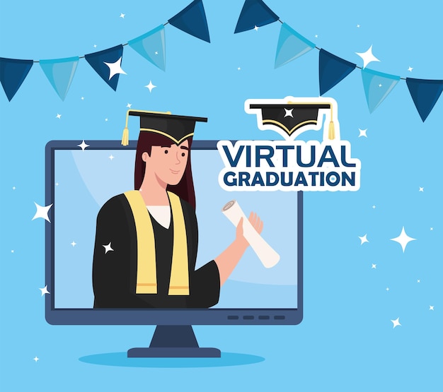 Vector escena de graduación virtual