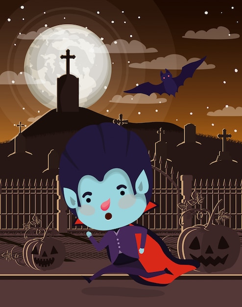 Vector escena de halloween con traje de niño drácula
