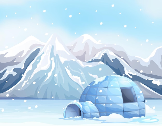 Escena con iglú en suelo nevado.