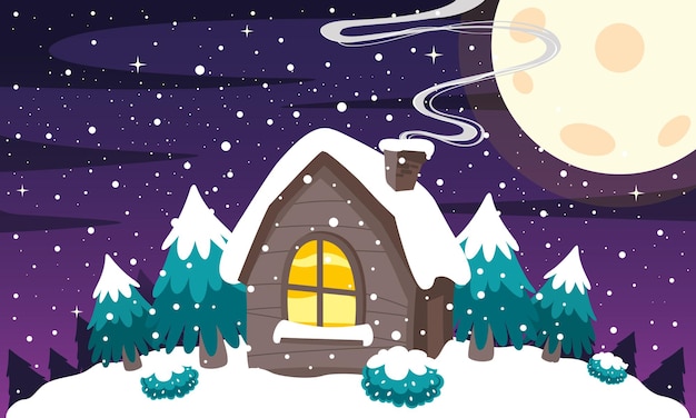 Escena de invierno con una casa pequeña