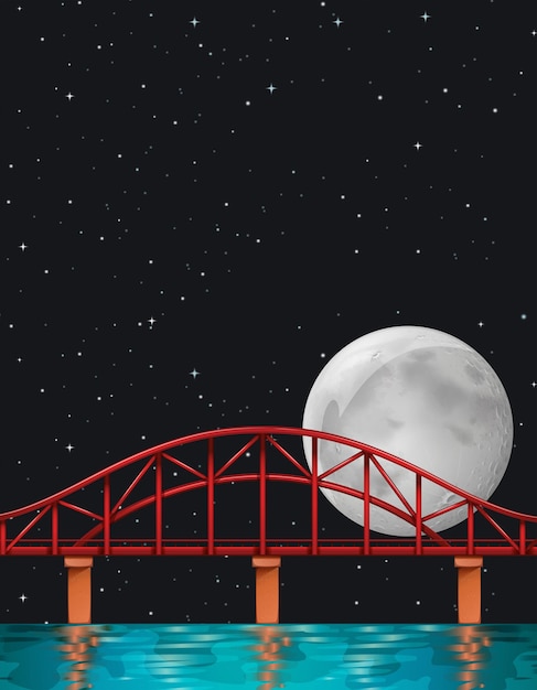 Vector escena con luna llena sobre el rio.