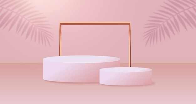 Escena mínima abstracta con formas geométricas. podio blanco con sombra de hojas.
