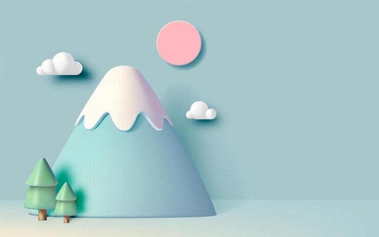 Vector escena minimalista de la montaña fuji con amanecer y nubes en colores pastel