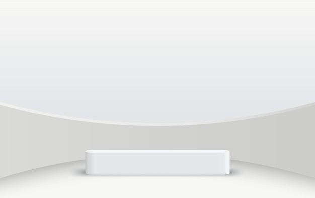 Una escena minimalista con un podio blanco en una habitación blanca