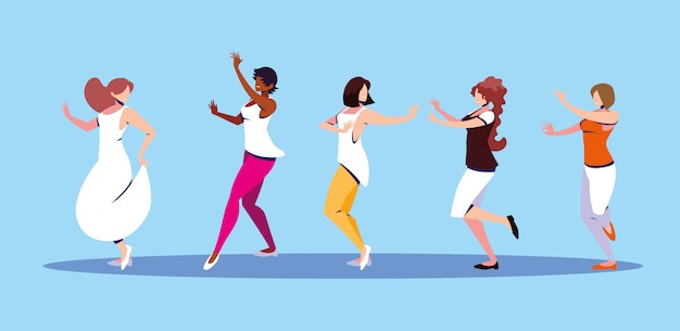 Vector escena de mujeres en pose de baile