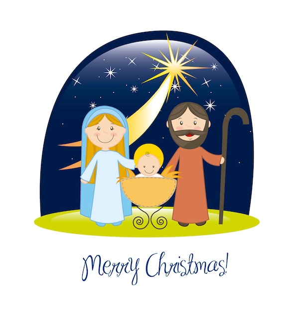 Vector escena de la natividad con la ilustración de vector de estrellas tarjeta de navidad