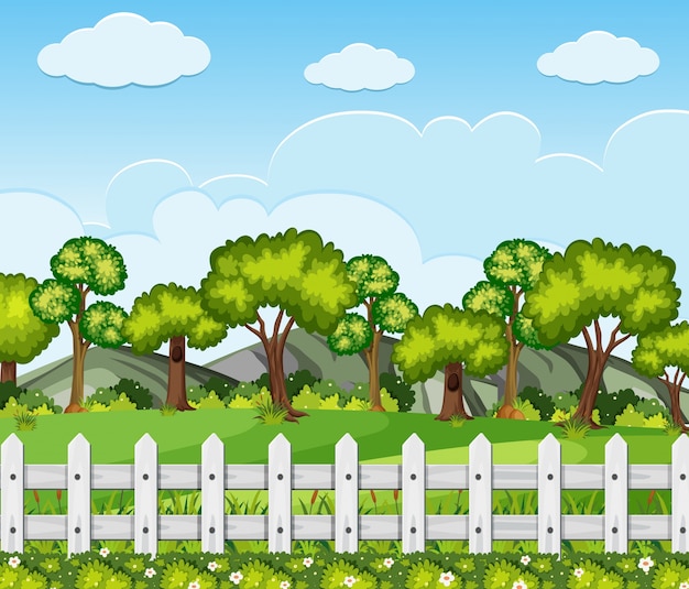Escena de la naturaleza con árboles y cerca