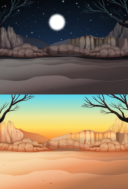 Escena de la naturaleza con el desierto en el día y la noche