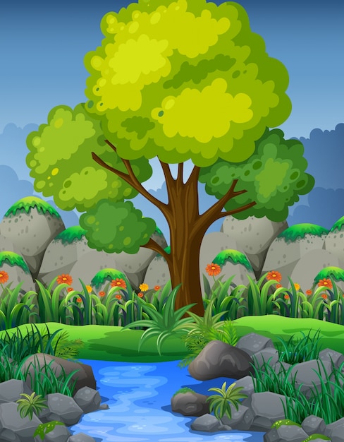 Escena de la naturaleza con el río en el bosque