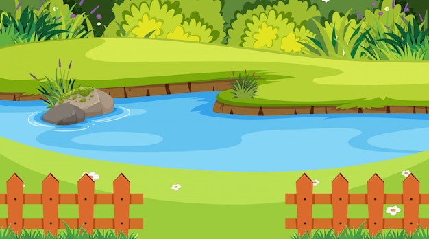 Vector escena de la naturaleza con río en el parque