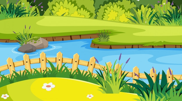 Vector escena de la naturaleza con río en el parque