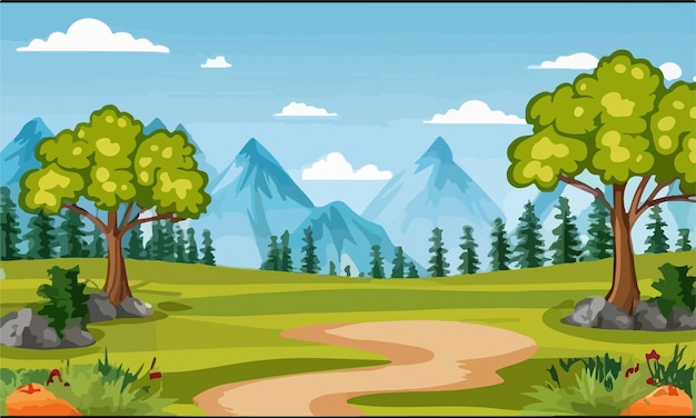 Escena de la naturaleza con senderos y árboles.