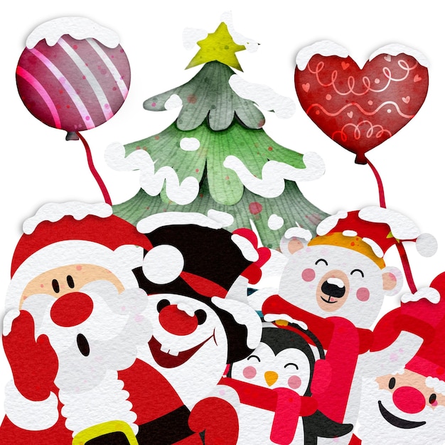 Escena de Navidad Ilustración de Navidad y Año Nuevo para la pintura de acuarela de Santa Claus