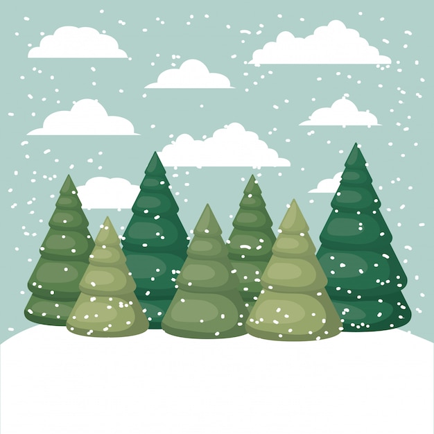 Escena de nieve con escena de pinos