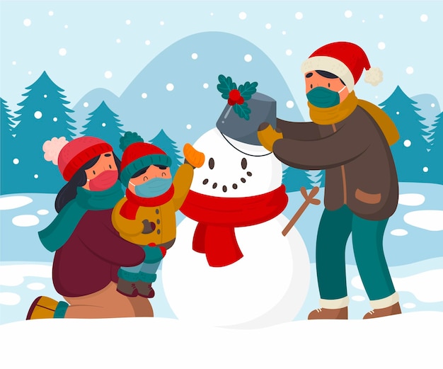 Escena de nieve navideña - con máscaras