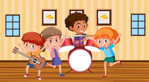 Vector escena con niños jugando en la banda