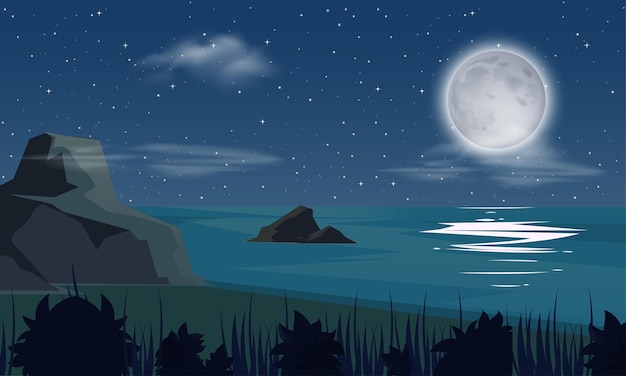 Escena nocturna con estrellas de luna nubes bosque oscuro y grandes montañas escenas nocturnas llamativas