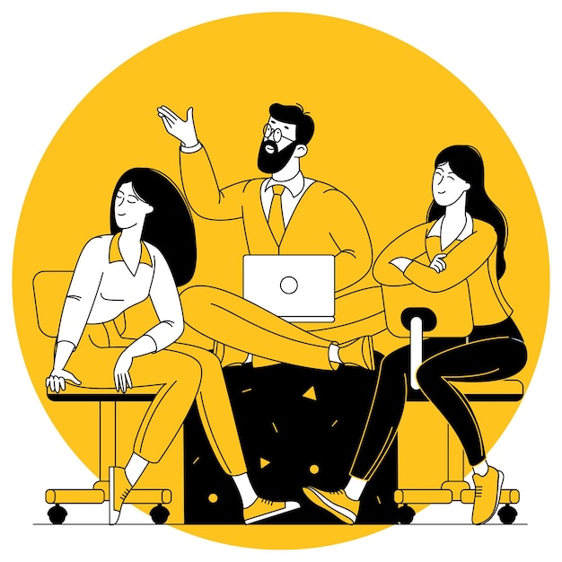 Escena de la oficina Hombres y mujeres que participan en reuniones de negocios
