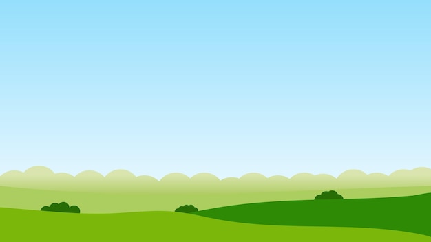 Vector escena de paisaje de campo verde y cielo azul