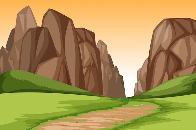 Vector escena de paisaje de cañón al atardecer