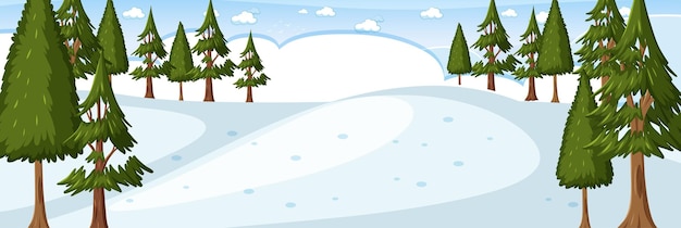 Vector escena de paisaje horizontal de bosque de invierno en blanco