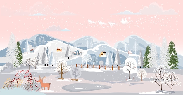 Escena de paisaje de invierno en el pequeño pueblo.