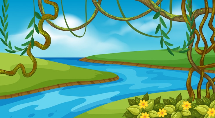 Vector escena de paisaje de naturaleza de corriente