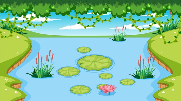 Vector escena de paisaje de naturaleza de río