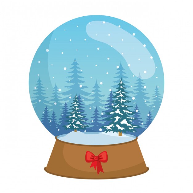 Escena de paisaje nevado del día en Navidad esfera