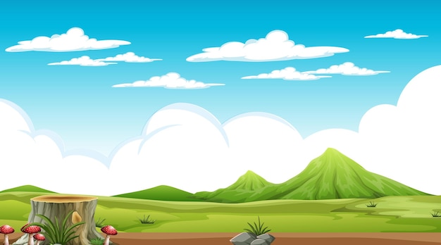 Vector escena de paisaje de pradera en blanco durante el día