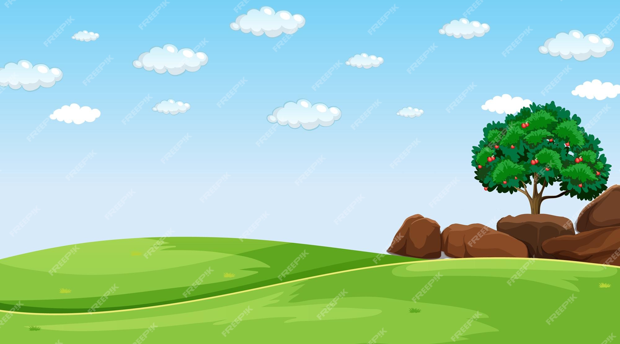 Escena de paisaje de pradera en blanco durante el día | Vector Premium