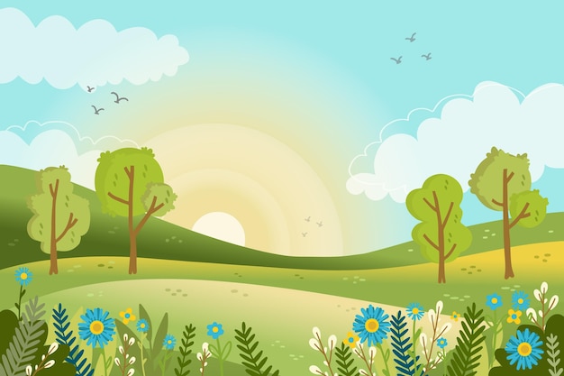 Vector escena de paisaje de primavera