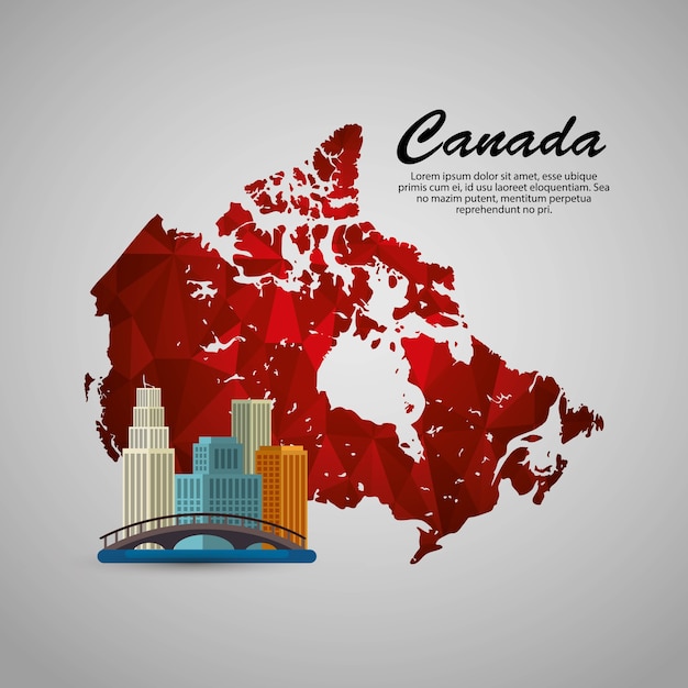 Escena de paisaje urbano canadiense y diseño de ilustración de vector de mapa