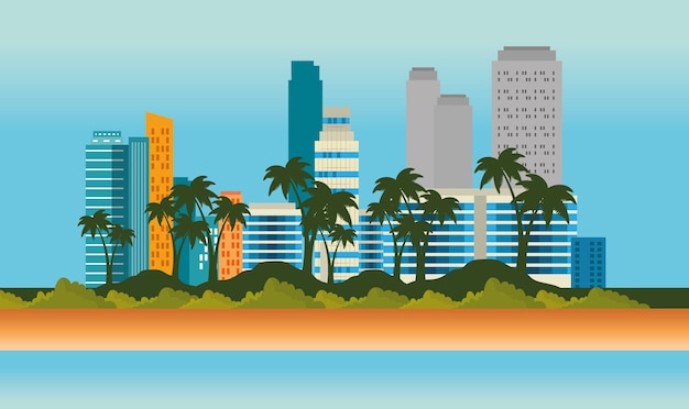 Vector escena del paisaje urbano de miami beach