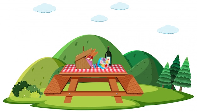 Vector escena de picnic con comida en la mesa