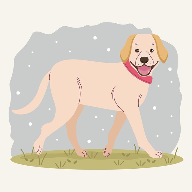 Vector escena a pie de golden retriever