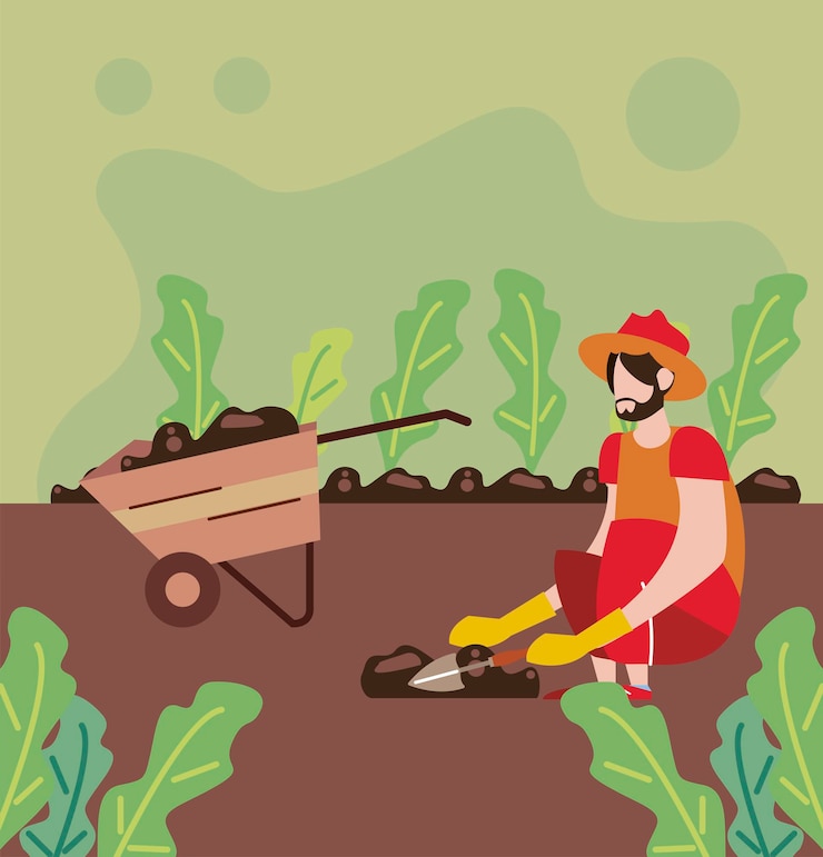 Vector escena de plantación de hombre