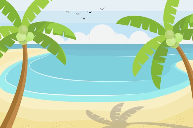 Escena de la playa en el diseño de estilo plano, ilustración vectorial